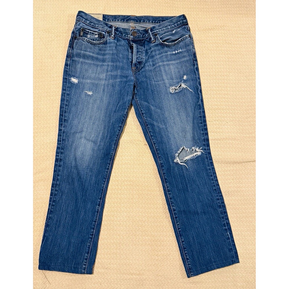 Abercrombie & Fitch Men's Blue Distressed Slim Fit Straight Denim Jeans 5-Pocket